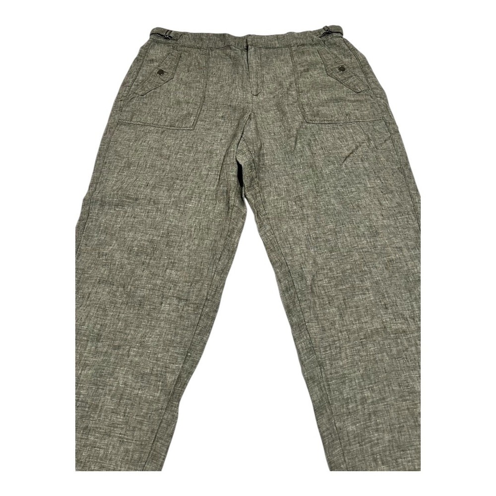 Athleta Voyager Linen Pants Women's 16 Olive Green Cropped Adjustable Waist - Picture 5 of 16